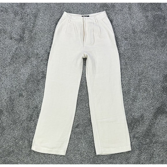 PAIGE Pants - NEW Paige Monette Pant Antique Paper Straight Leg Linen Pleated Trouser Womens 4